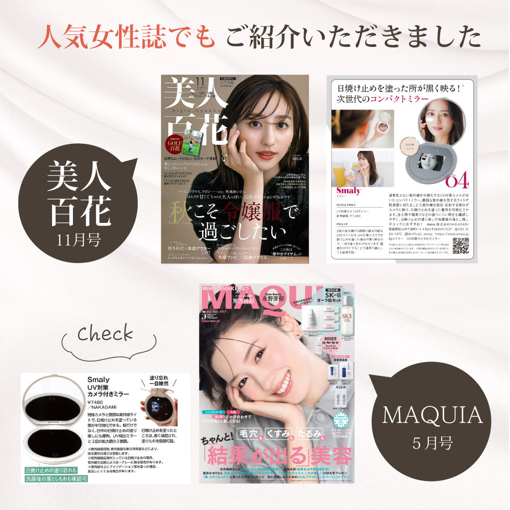【美人百花MAQUIA掲載】日焼け止め塗り残しチェック UVミラー