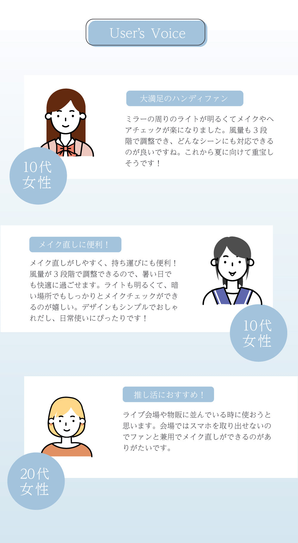【2025年モデル】 LEDライトミラー付きハンディファン