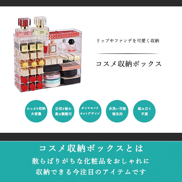 コスメボックス｜リップディスプレイタイプ・透明アクリル・大容量